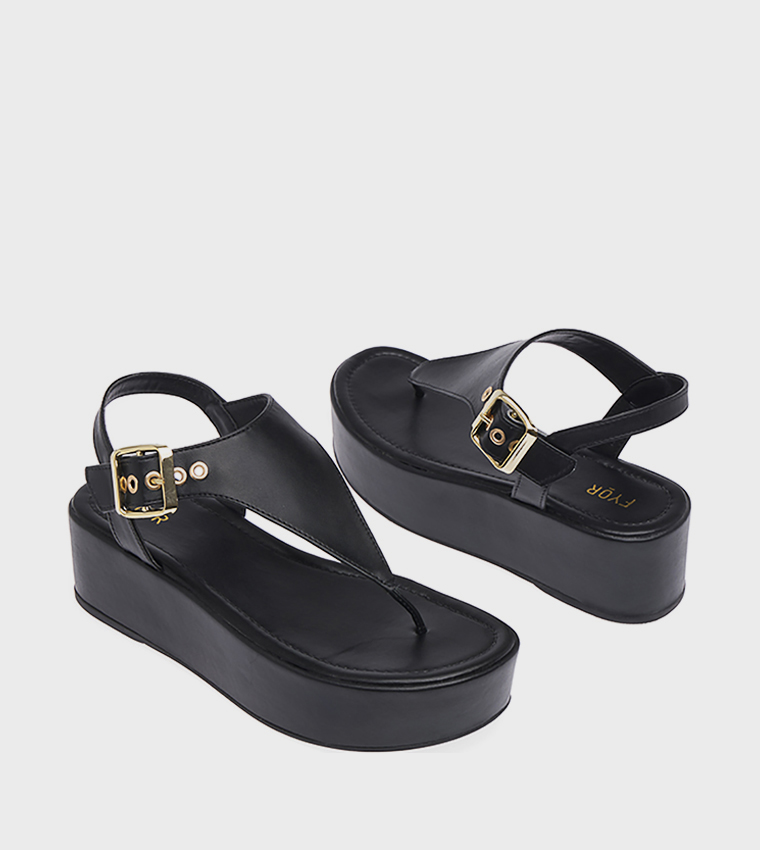 Solid Buckle Detail Platform Sandals