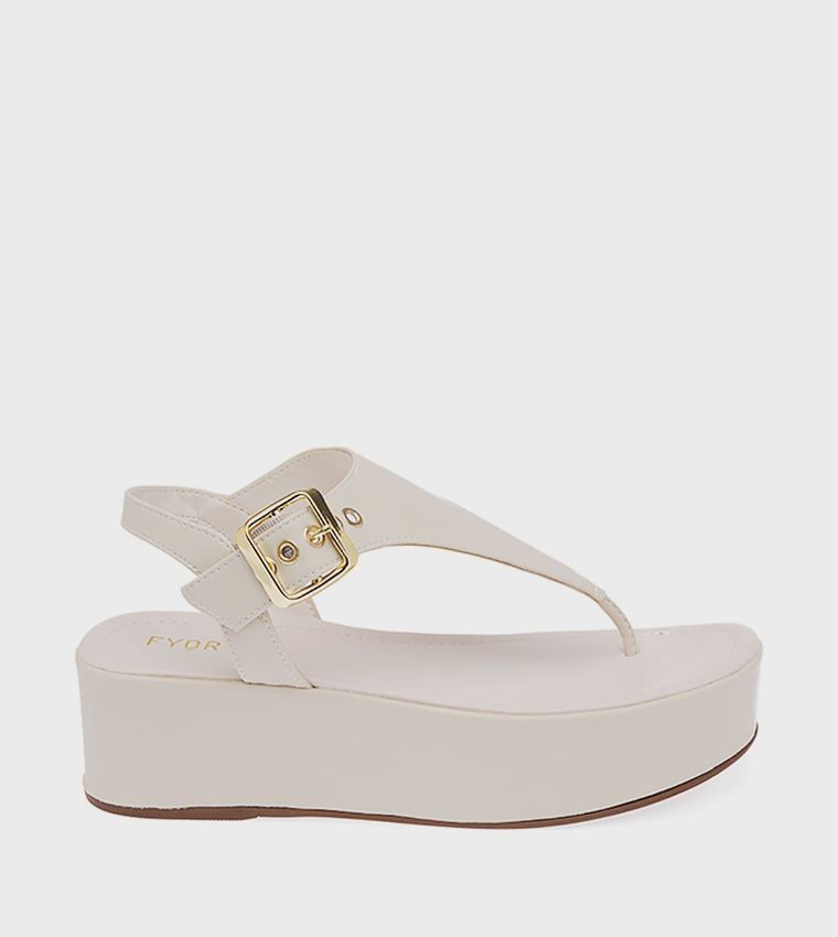 Solid Buckle Detail Platform Sandals