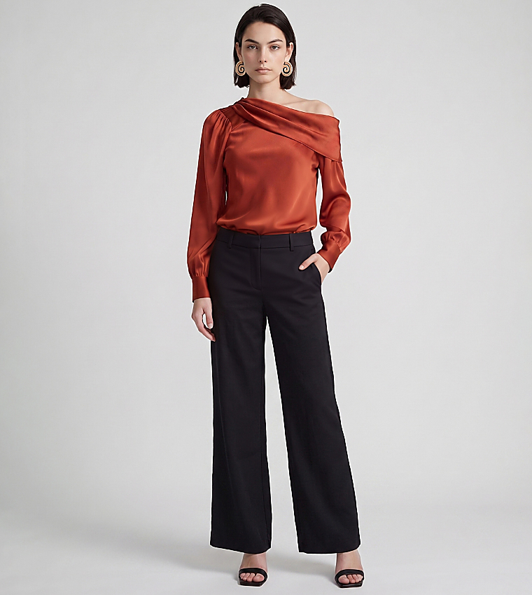 Solid Asymmetric Shoulder Draped Top
