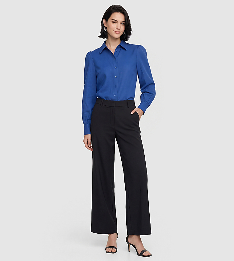 Solid Classic Collar Puff Sleeves Shirt