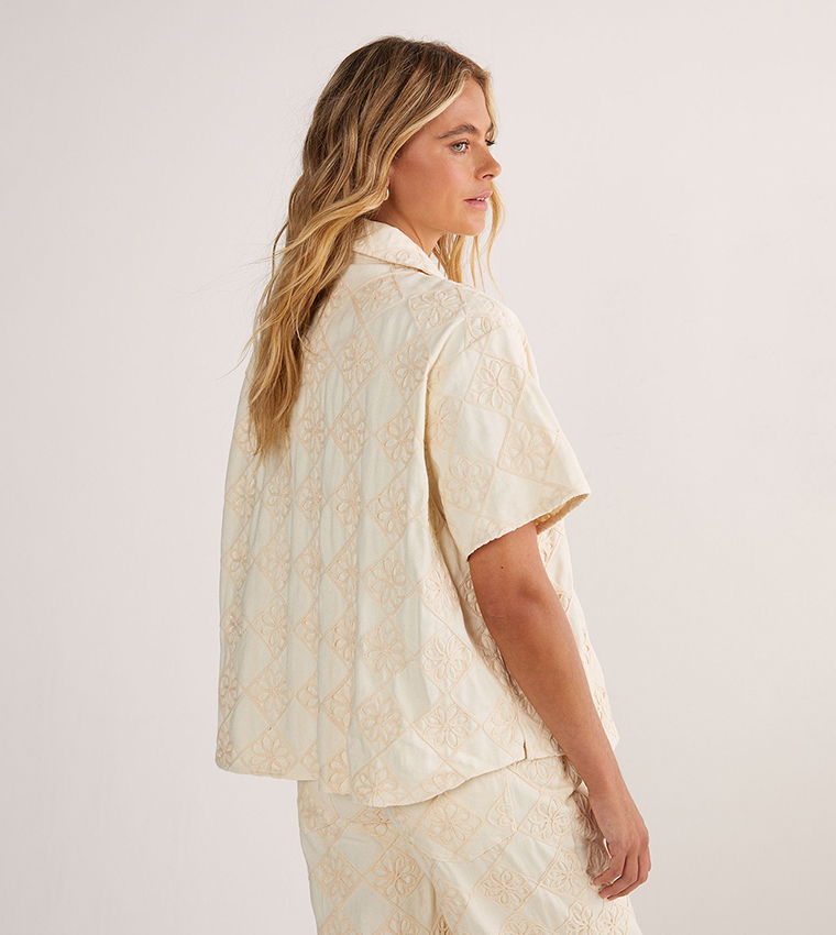 Embroidered Short Sleeves Denim Shirt