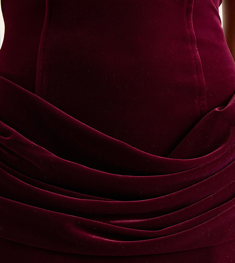 Velvet Boned Drape Mini Dress