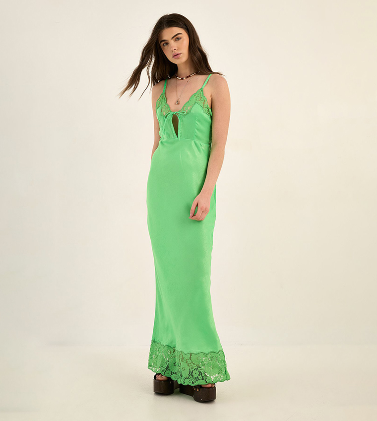 nasty gal green slip dress Buy Hammered Satin Tie Front Lace Cutwork Maxi In Satin slip