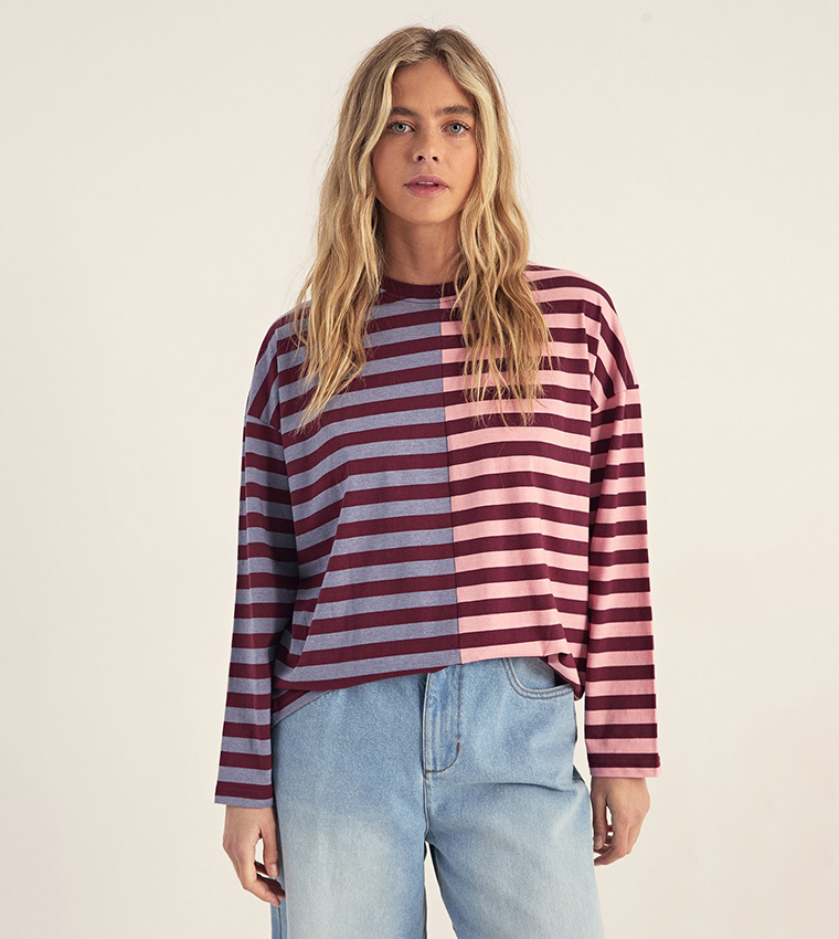 تيشيرت اوفرسايز قطن ثقيل مغسول كم طويل   