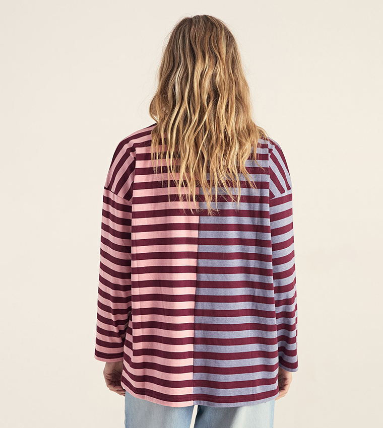 تيشيرت اوفرسايز قطن ثقيل مغسول كم طويل   