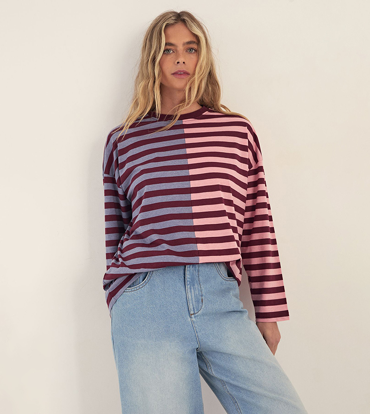 تيشيرت اوفرسايز قطن ثقيل مغسول كم طويل   