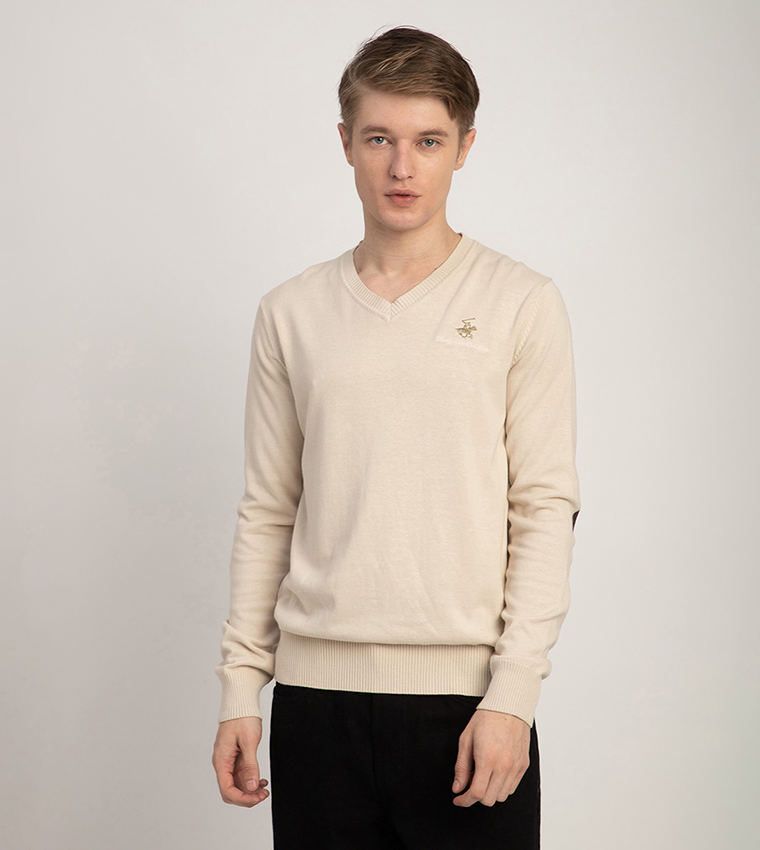 Logo Embroidered V-Neck Sweater
