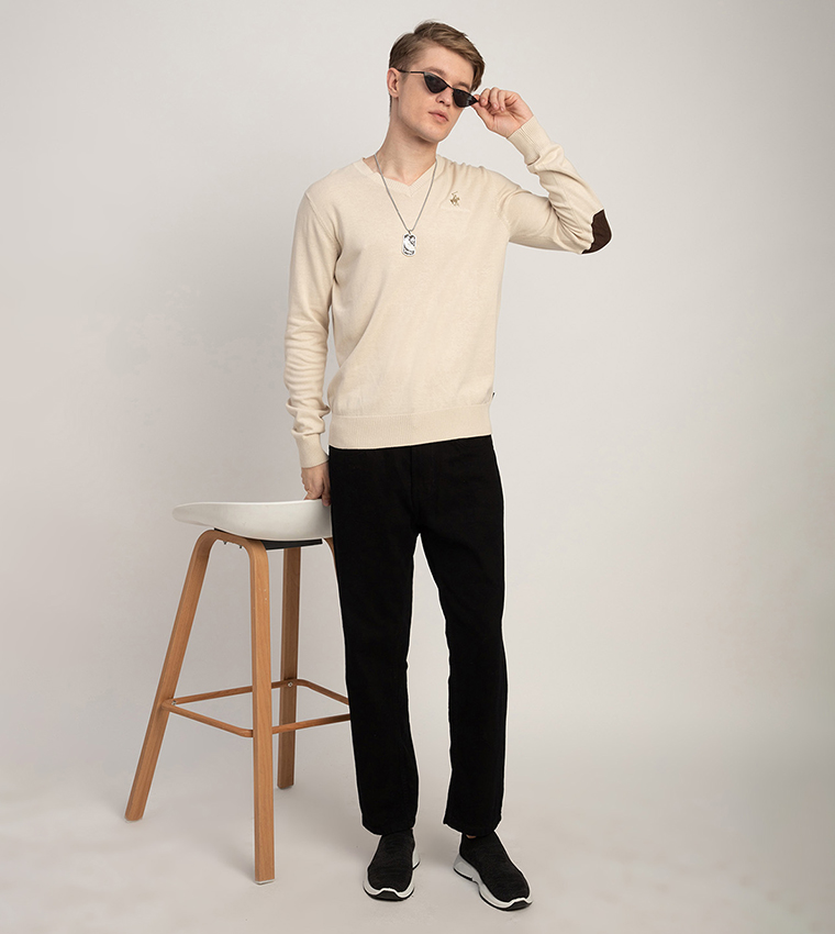 Logo Embroidered V-Neck Sweater