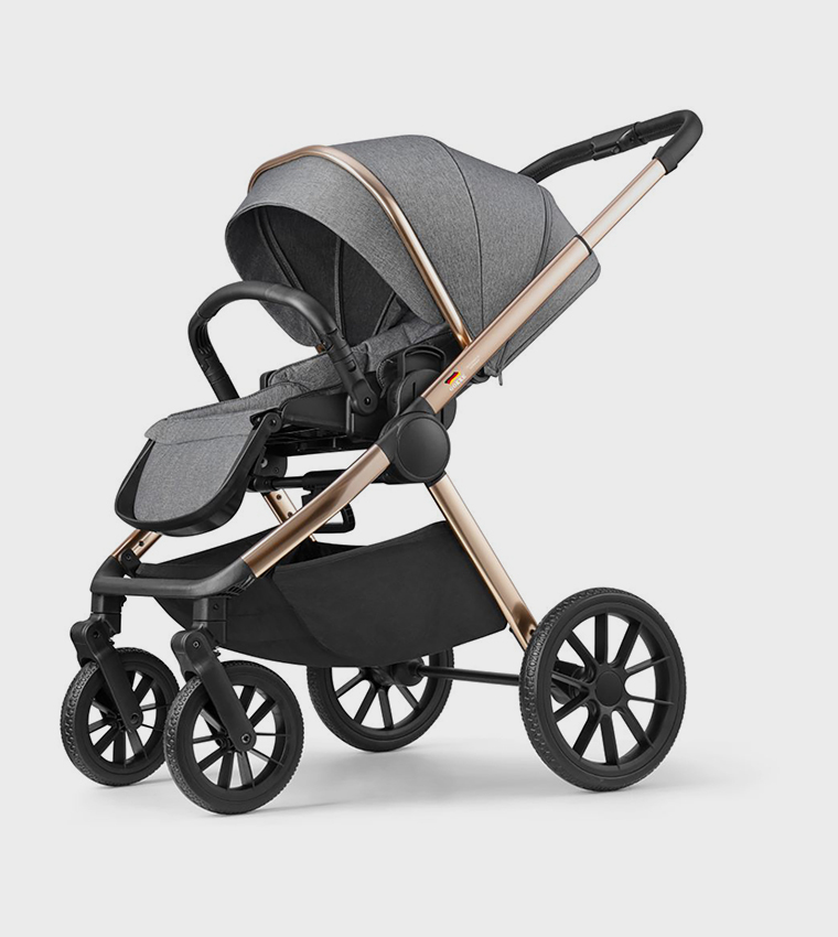 Reversible Baby Stroller with 5 Point Safety Harness, Forward & Rear Facing, Height Adjustable Handlebar, 0-36 Months, Grey and Gold - BJ02GG
