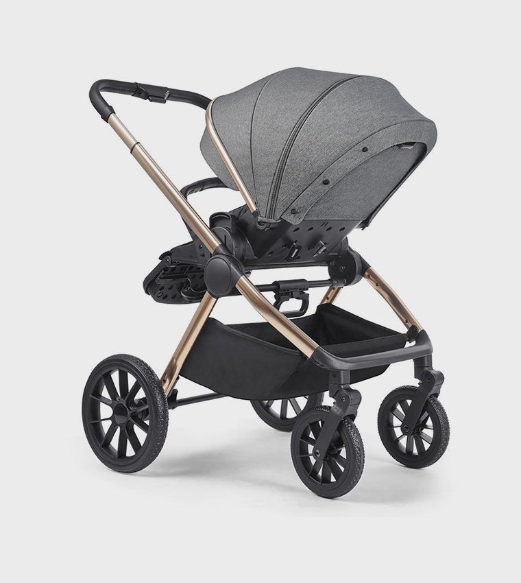 Reversible Baby Stroller with 5 Point Safety Harness, Forward & Rear Facing, Height Adjustable Handlebar, 0-36 Months, Grey and Gold - BJ02GG