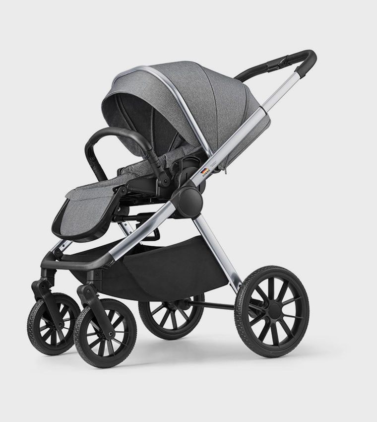 Reversible Baby Stroller with 5 Point Safety Harness, Forward & Rear Facing, Height Adjustable Handlebar, 0-36 Months, Grey & Silver - BJ02GS