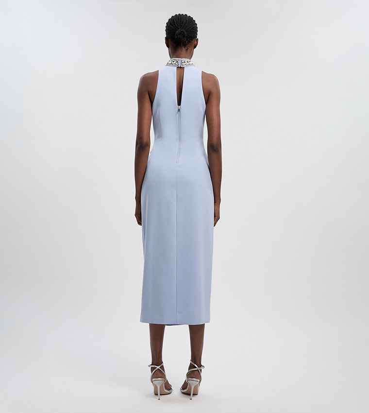 Petite Crystal Embellished Woven Split Midi Dress
