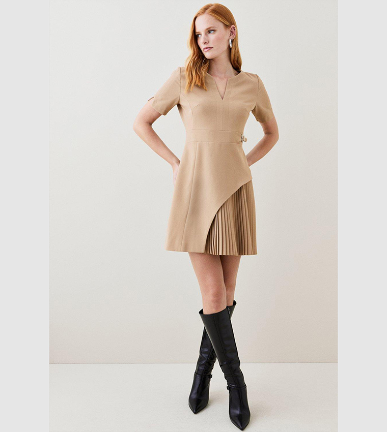 karen millen tailored military pleat short sleeve mini dress Karen Millen Forever Tailored Military Pleat Shorts Sleeve Mini Dress in Camel