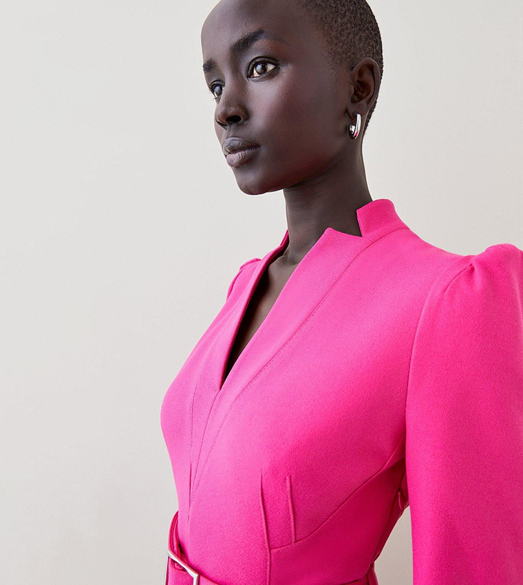Petite Tailored Structured Crepe Forever Pleat Midi Dress