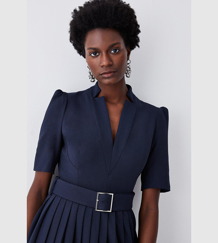 Tailored Structured Crepe Forever Pleat Midi Dress
