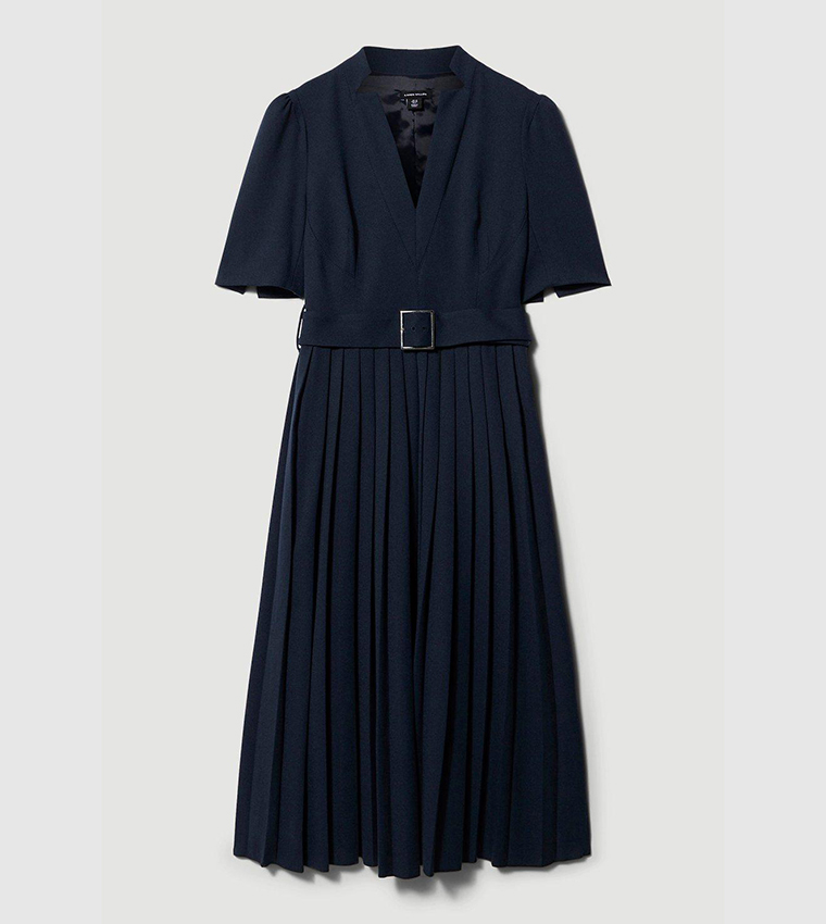Tailored Structured Crepe Forever Pleat Midi Dress