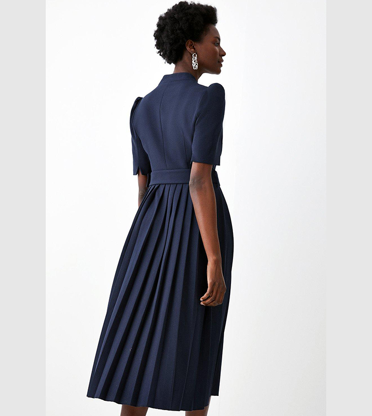 Tailored Structured Crepe Forever Pleat Midi Dress