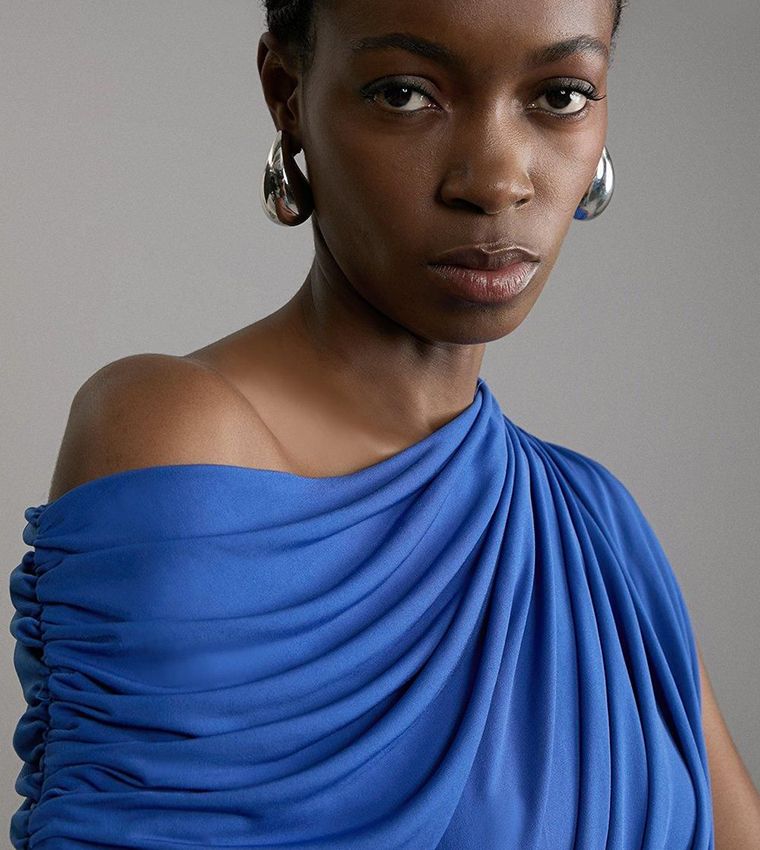 Jersey Crepe Asymmetric Neck Maxi Dress