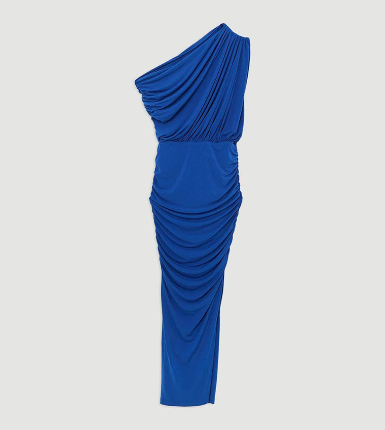 Jersey Crepe Asymmetric Neck Maxi Dress