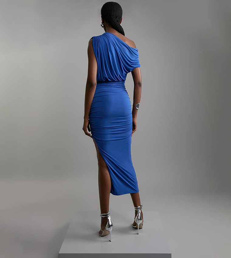 Jersey Crepe Asymmetric Neck Maxi Dress
