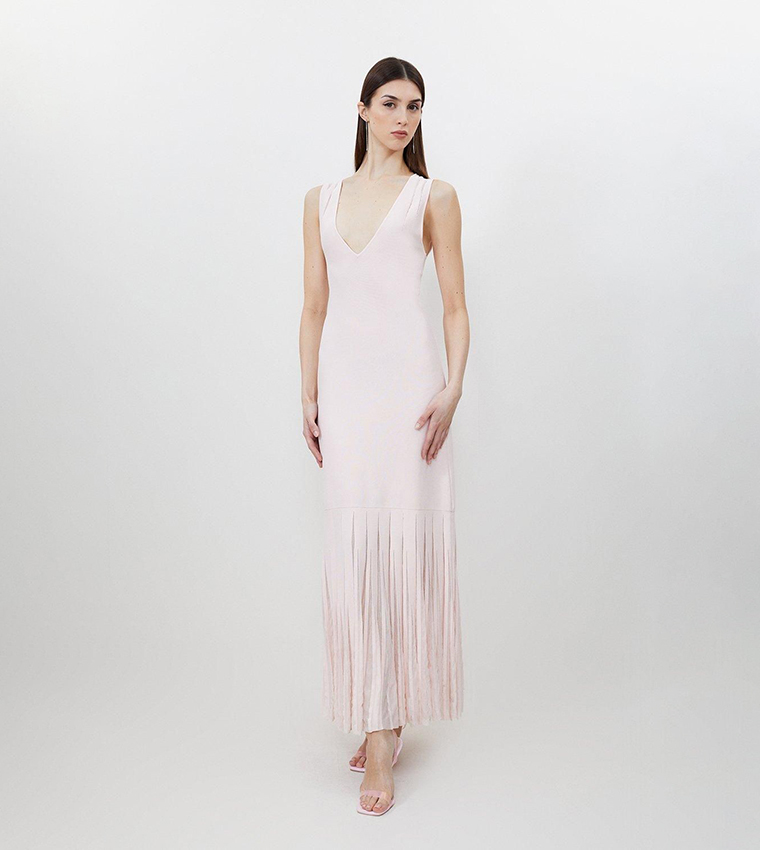 Viscose Blend Sheer Skirt Maxi Knit Dress