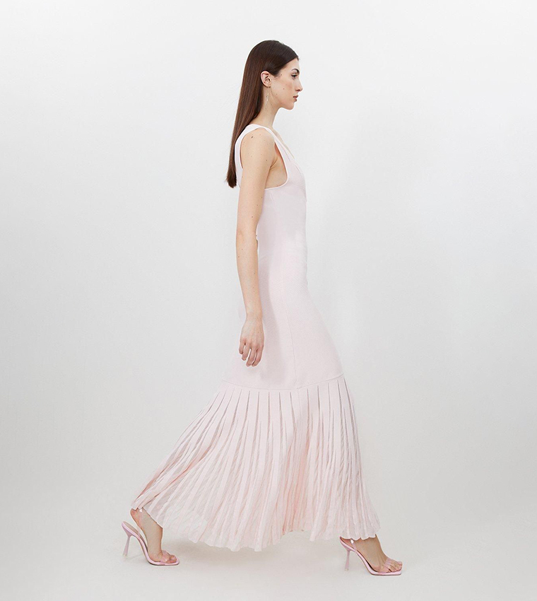 Viscose Blend Sheer Skirt Maxi Knit Dress