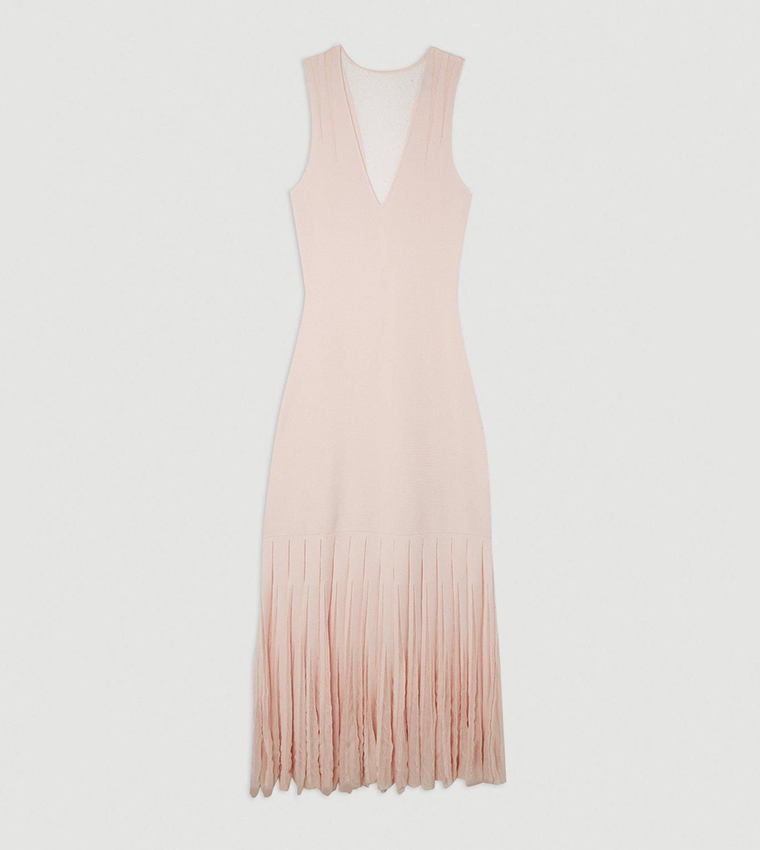 Viscose Blend Sheer Skirt Maxi Knit Dress