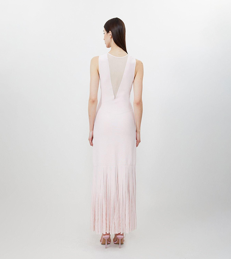 Viscose Blend Sheer Skirt Maxi Knit Dress