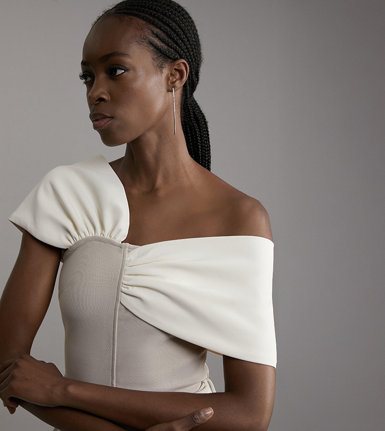 Bow Detail Asymmetric Neck Top