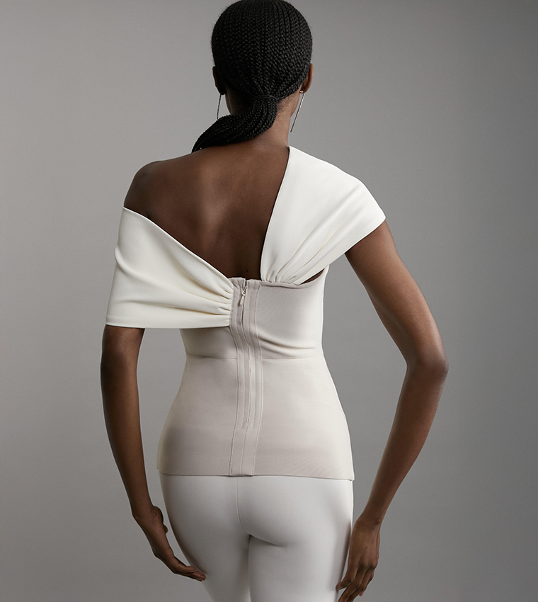 Bow Detail Asymmetric Neck Top