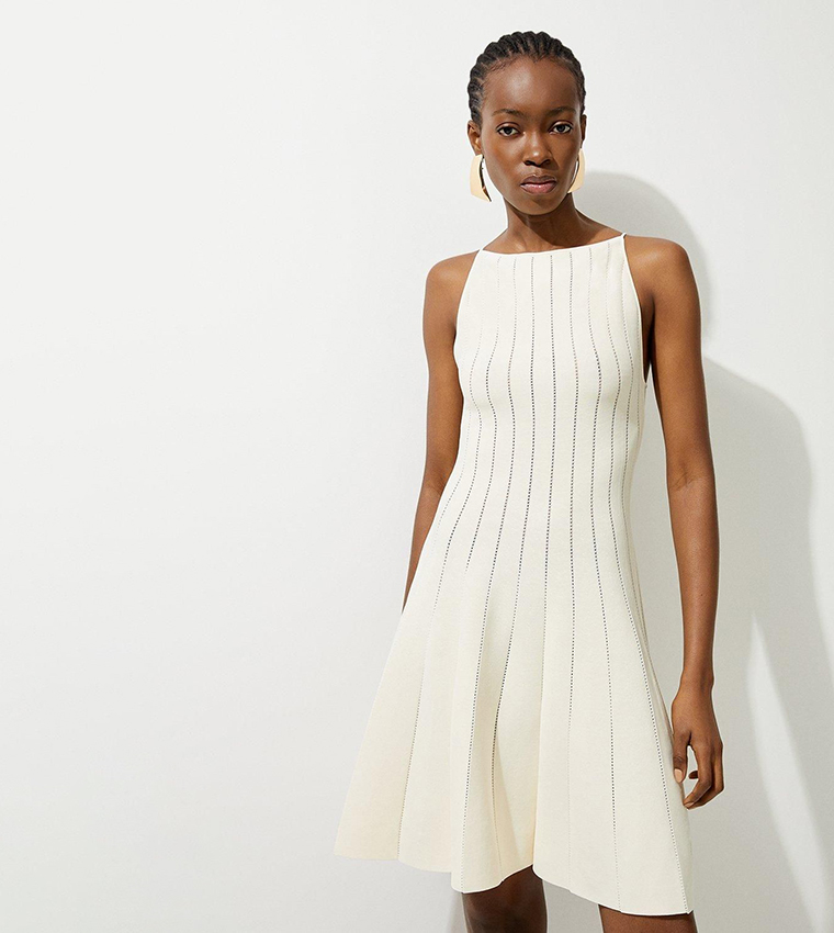 Viscose Blend Sheer Detail Knit Flippy Mini Dress