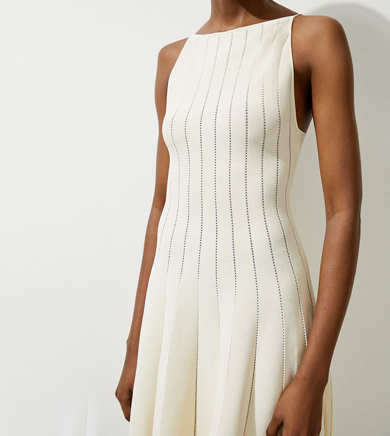 Viscose Blend Sheer Detail Knit Flippy Mini Dress