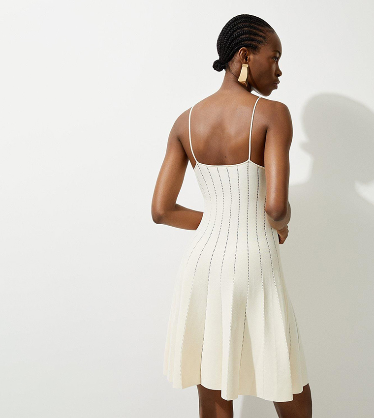 Viscose Blend Sheer Detail Knit Flippy Mini Dress