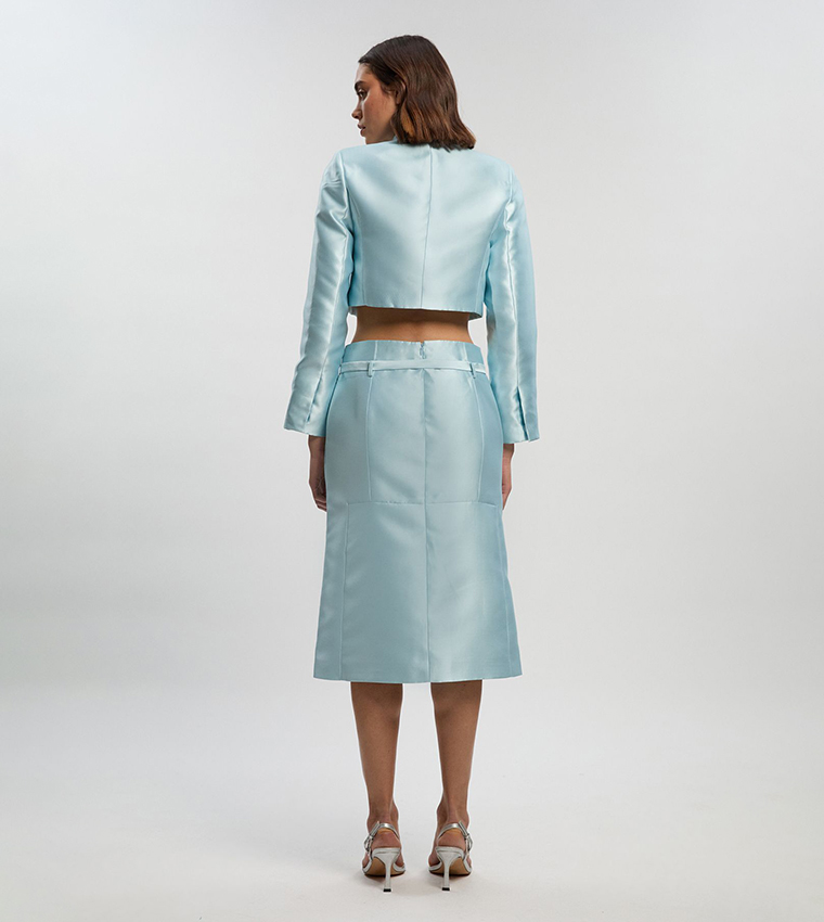 Satin Twill Belted Tailored Midi Skirt