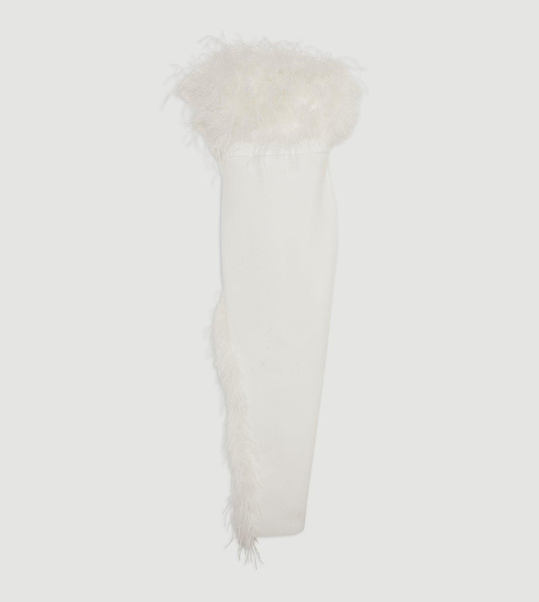 Figure Form Bandage Feather Detail Bandeau Knit Midi Dress