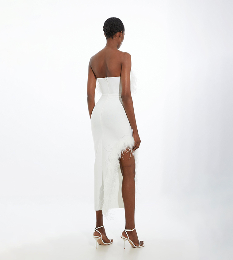 Figure Form Bandage Feather Detail Bandeau Knit Midi Dress