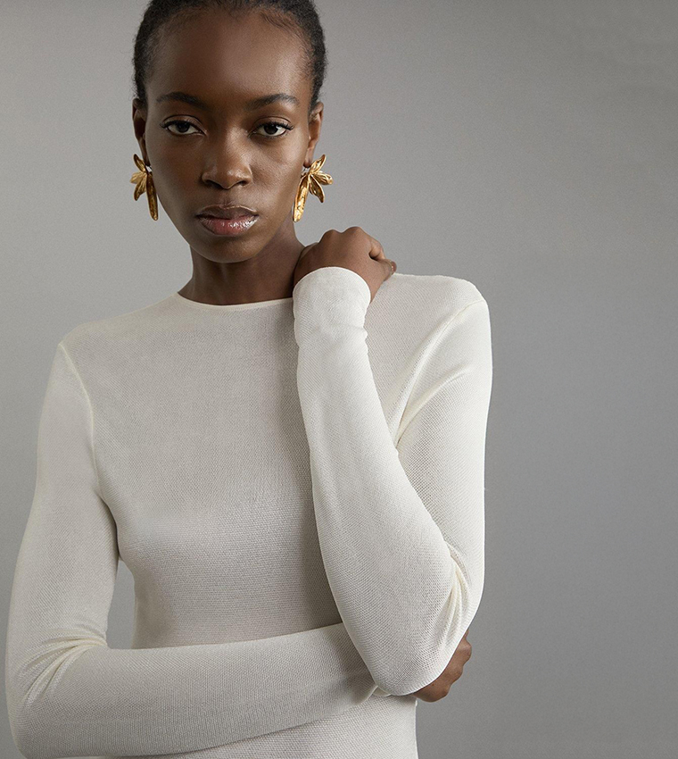 Slinky Sheer Lace Detail Asymmetric Knit Maxi Dress