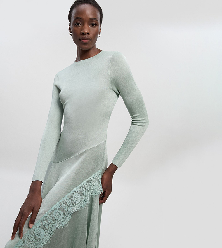 karen millen sage green dress Karen Millen 2010s Beaded Sage Green Embellished Mesh Dress
