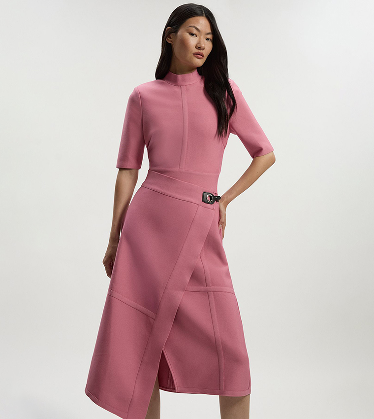 Buy Karen Millen Figure Form Bandage Asymmetric Knit Midi Dress In Pink |  6thstreet UAE