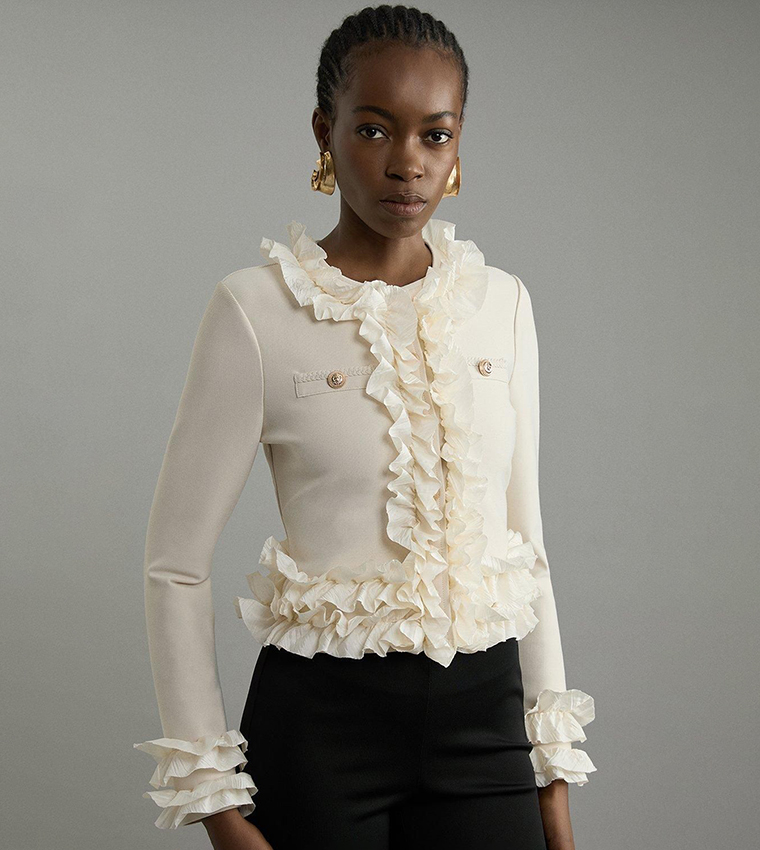 Ruffle Trim Long Sleeves Jacket