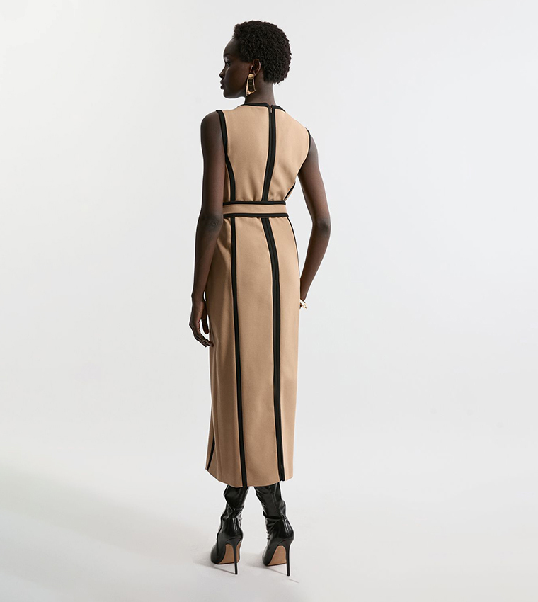 Compact Stretch Belted Sleeveless Midi Dress
