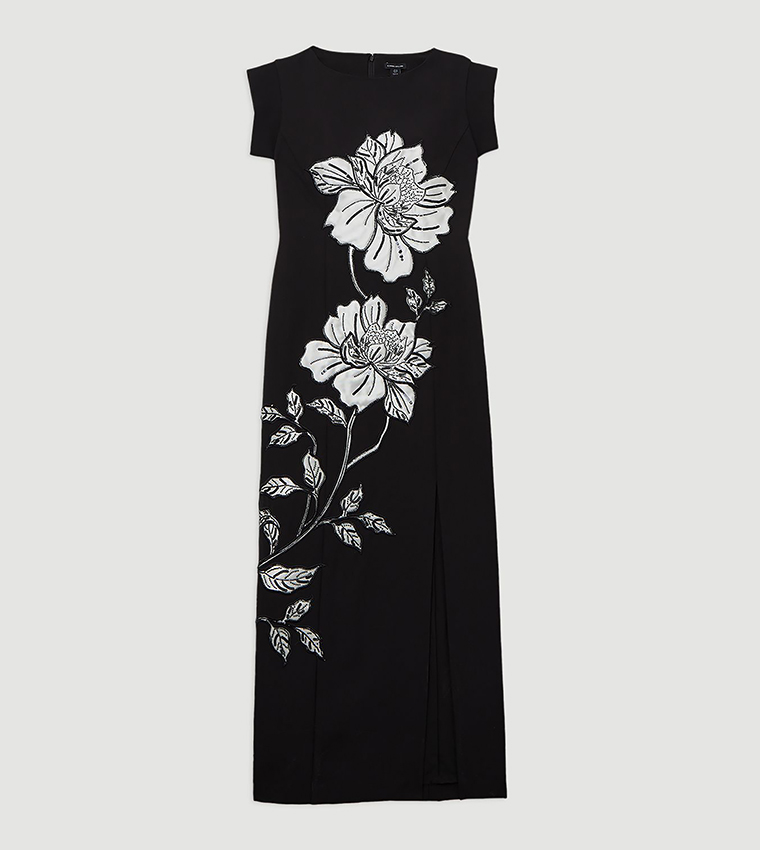 Buy Karen Millen Tailored Applique Satin Beaded Maxi Dress In Black |  6thstreet Oman