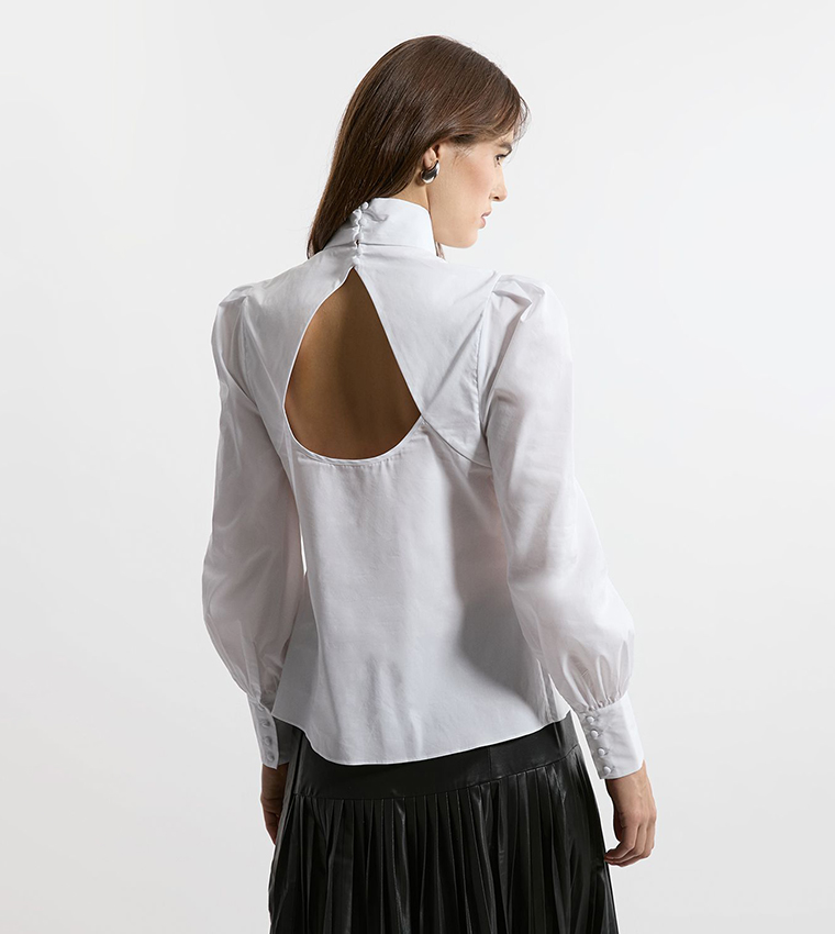 Back Cut-Out Long Sleeves Poplin Shirt