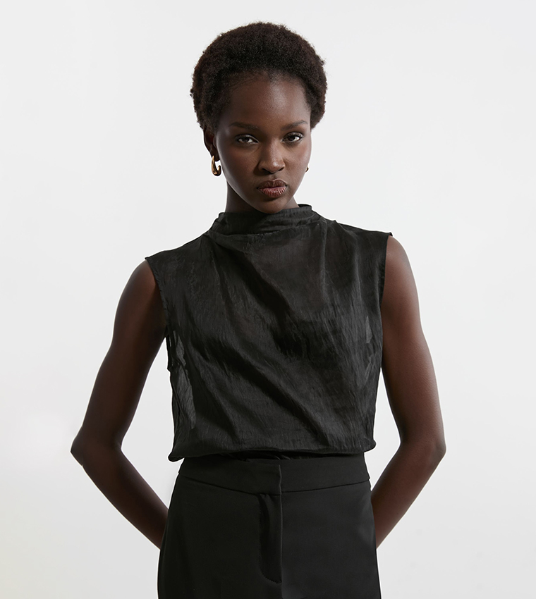 Woven High Neck Top