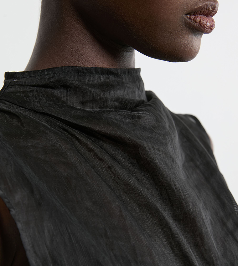 Woven High Neck Top