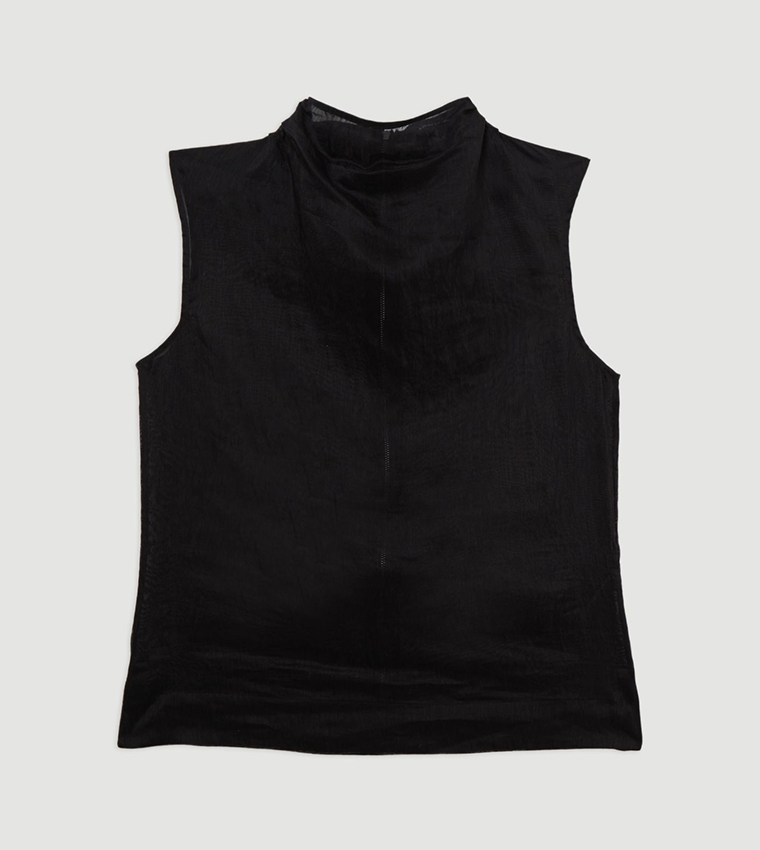 Woven High Neck Top
