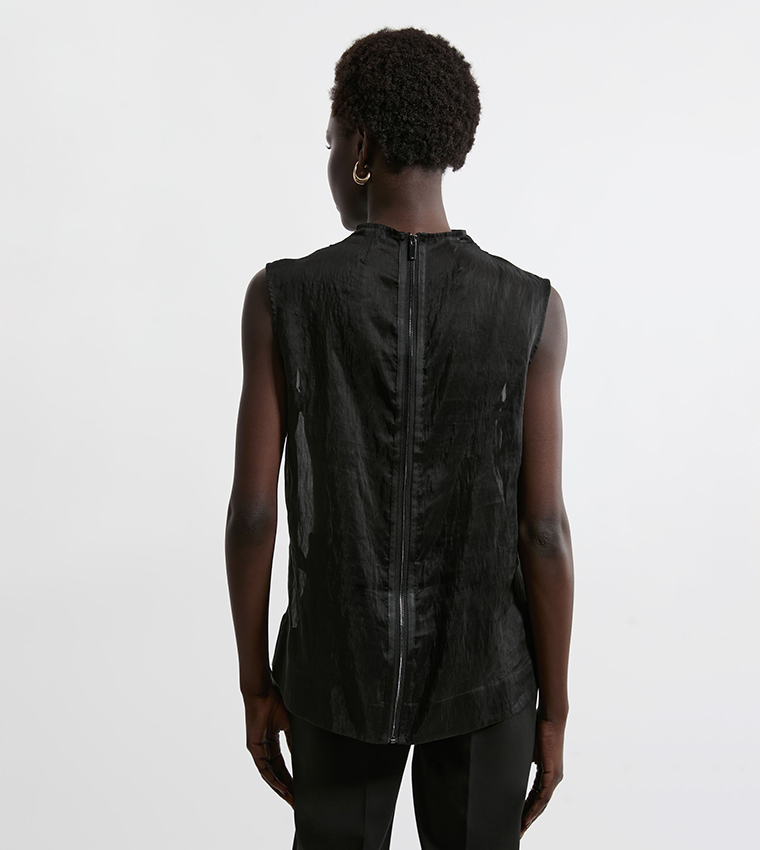 Woven High Neck Top