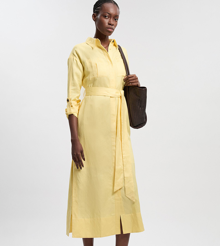 فستان قميص لينن فيسكوز بحزام