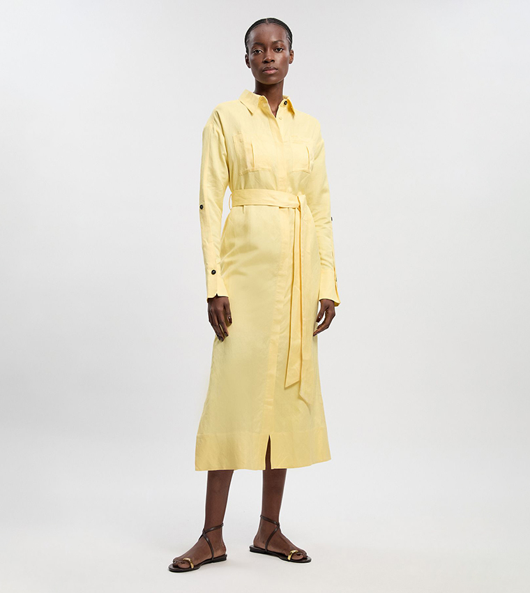 فستان قميص لينن فيسكوز بحزام