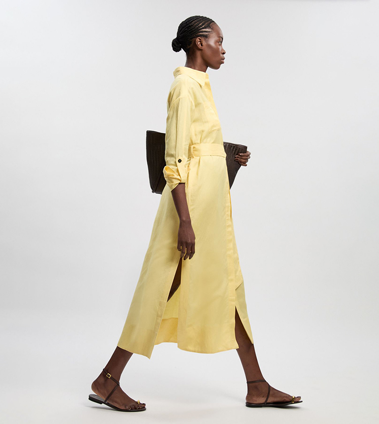 فستان قميص لينن فيسكوز بحزام